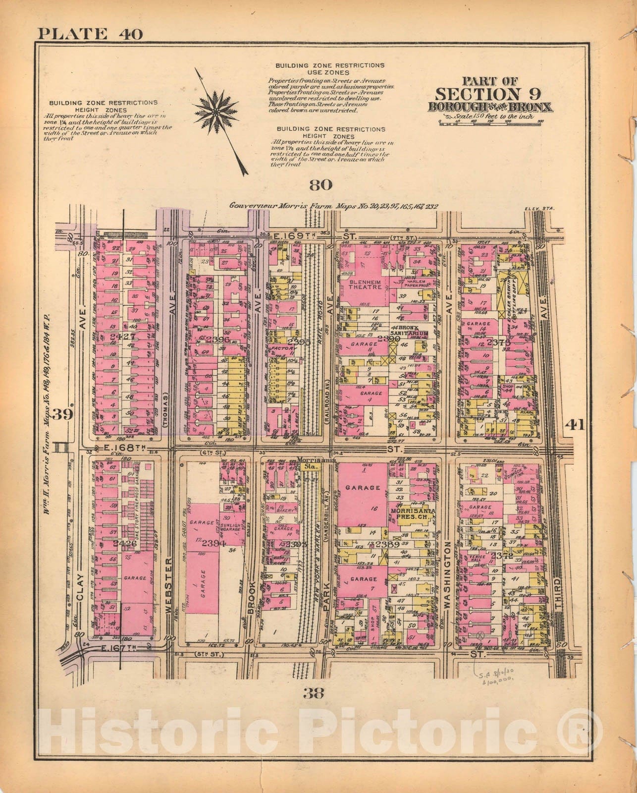 Historic Map : Borough of The Bronx, Sections 9-13, The Bronx 1928 Plate 040 , Vintage Wall Art