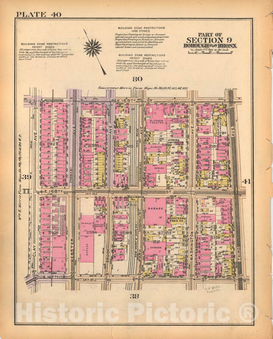 Historic Map : Borough of The Bronx, Sections 9-13, The Bronx 1928 Plate 040 , Vintage Wall Art