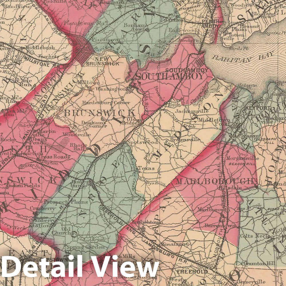 Historic Map : Middlesex & Monmouth 1873, Combined Atlas State of New Jersey & The County of Hudson , Vintage Wall Art