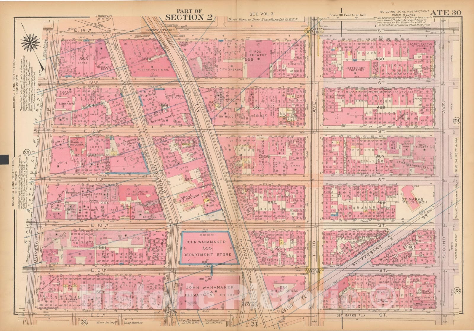 Historic Map : Atlas City of New York, Borough of Manhattan, Vol 1, Batery to 14th St 1922 - 1935 Plate 030 , Vintage Wall Art