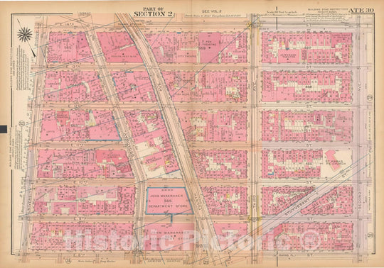 Historic Map : Atlas City of New York, Borough of Manhattan, Vol 1, Batery to 14th St 1922 - 1935 Plate 030 , Vintage Wall Art