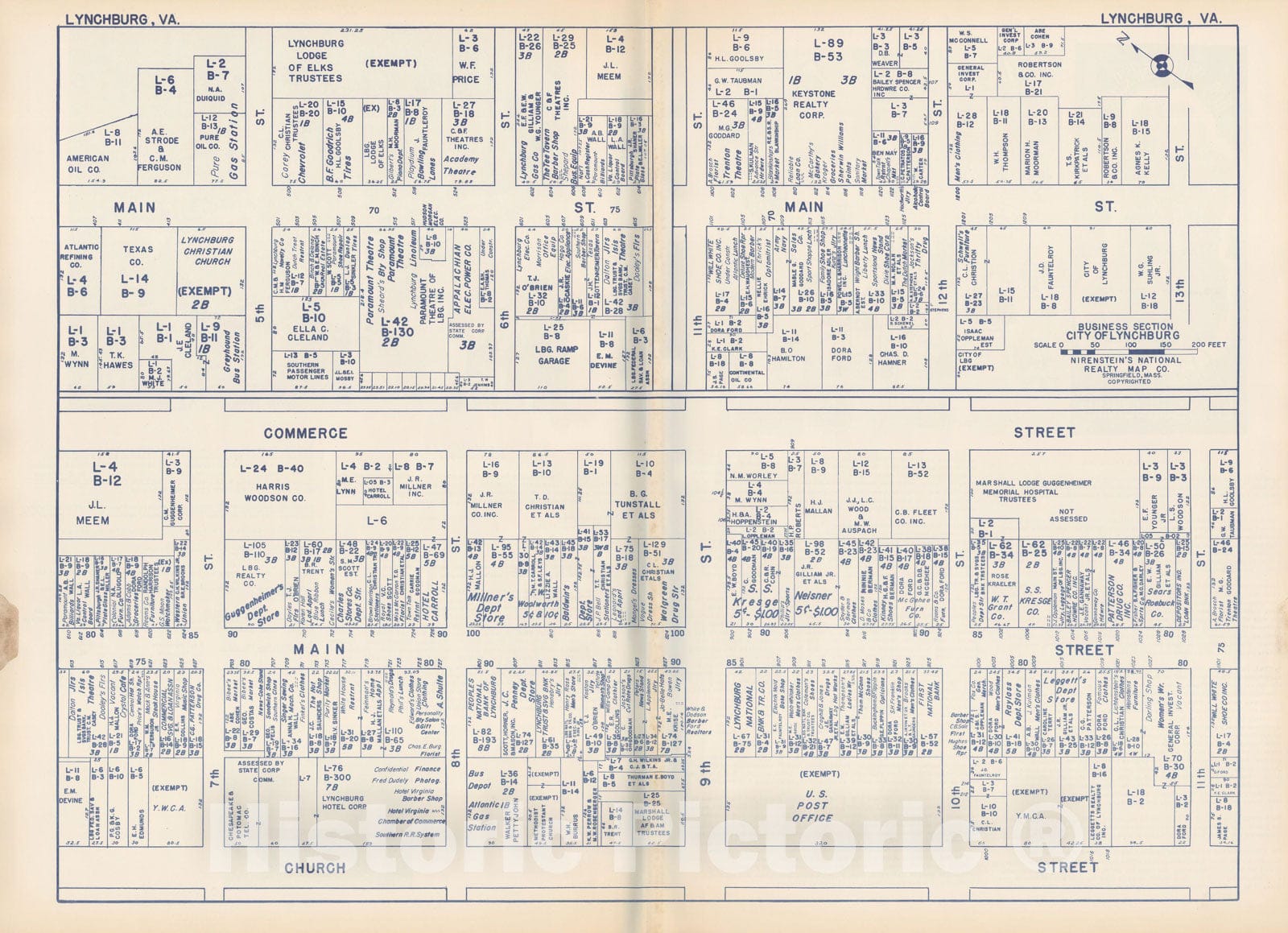 Historic Map : States of PA, VA & WV, Lynchburg 1950 , Nirenstein's Real Estate Atlas , Vintage Wall Art