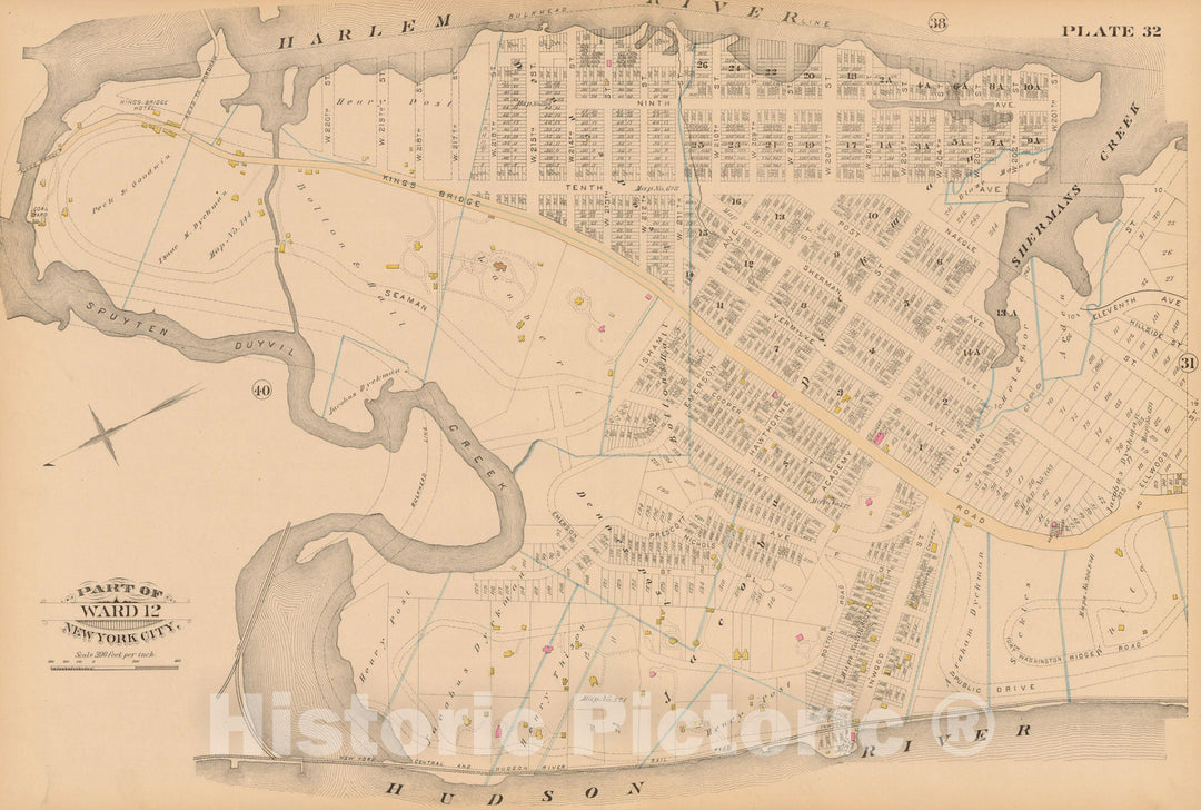 Historic Map : Manhattan & New York City 1885 Plate 032 , Robinson's Atlas City of New York , Vintage Wall Art