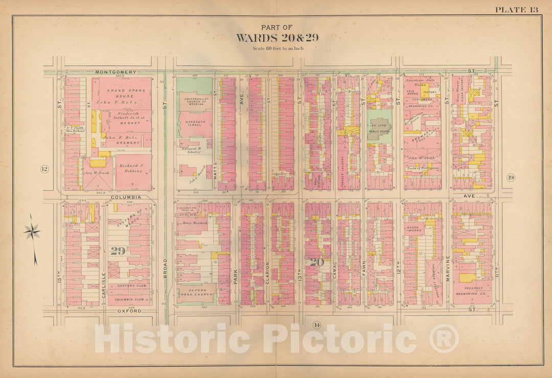 Historic Map : Philadelphia 1907 Plate 013 , Atlas 20th and 29th Wards of the City of Philadelphia , Vintage Wall Art