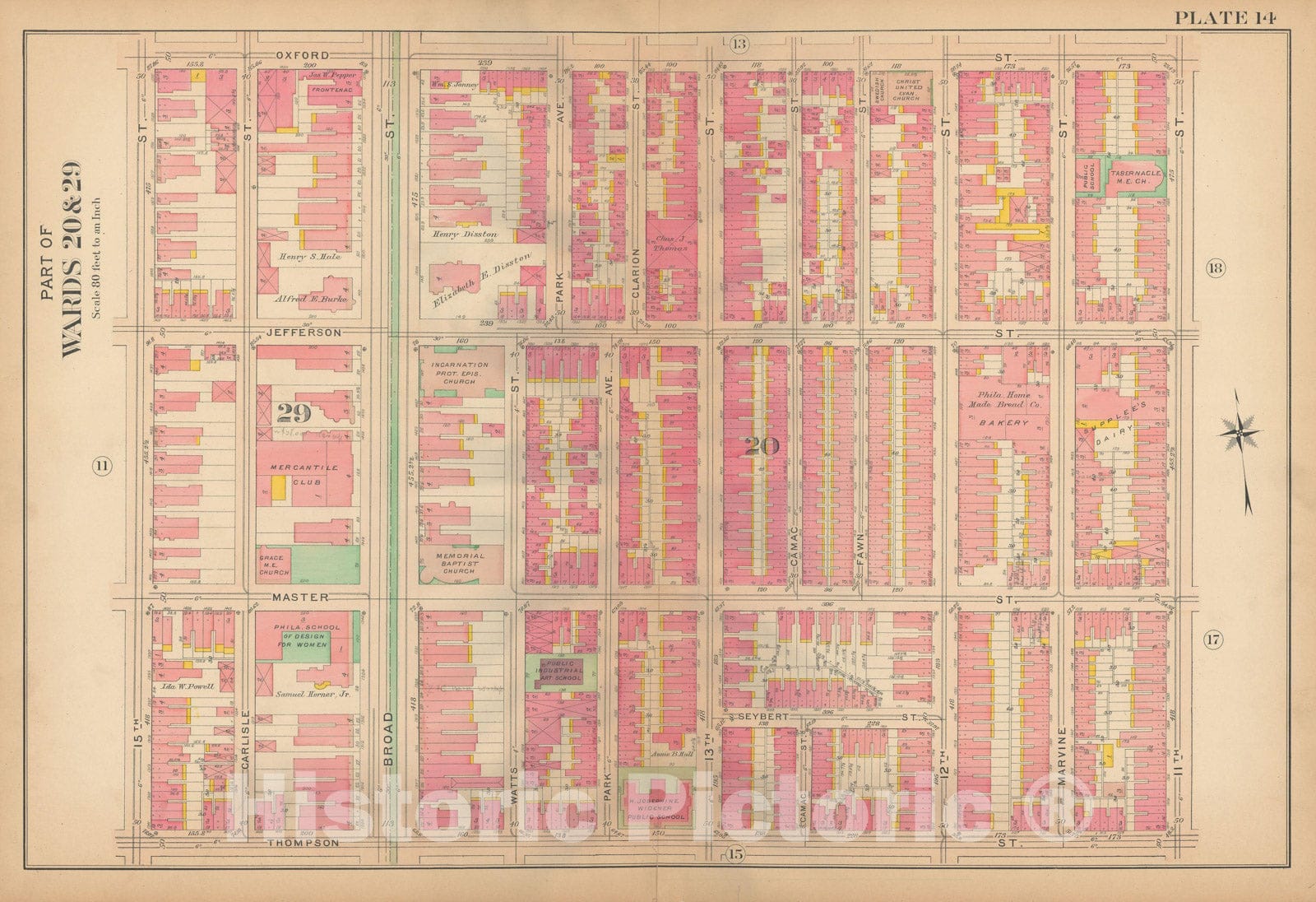 Historic Map : Philadelphia 1907 Plate 014 , Atlas 20th and 29th Wards of the City of Philadelphia , Vintage Wall Art