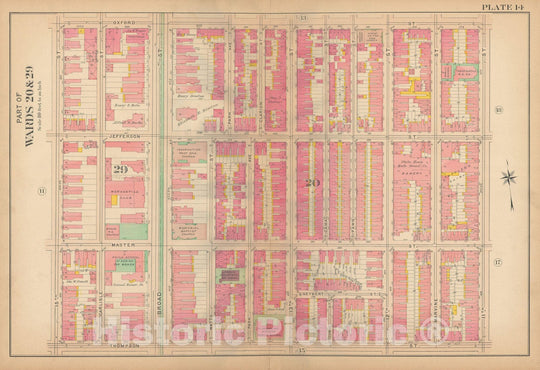 Historic Map : Philadelphia 1907 Plate 014 , Atlas 20th and 29th Wards of the City of Philadelphia , Vintage Wall Art