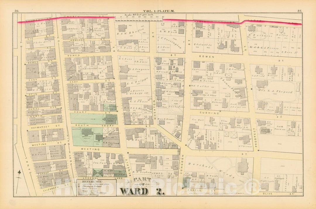 Historic Map : City Atlas of Providence Rhode Island by Wards, Volume I, Providence 1875 Plate M , Vintage Wall Art