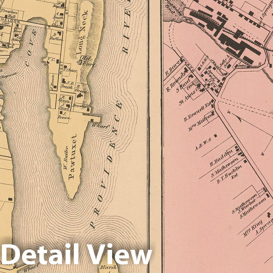 Historic Map : Atlas State of Rhode Island, Knightsville & Pawtuxet 1870 , Vintage Wall Art