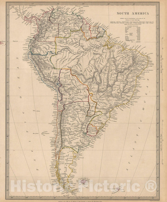 Historic Map : South America 1842 , Vintage Wall Art