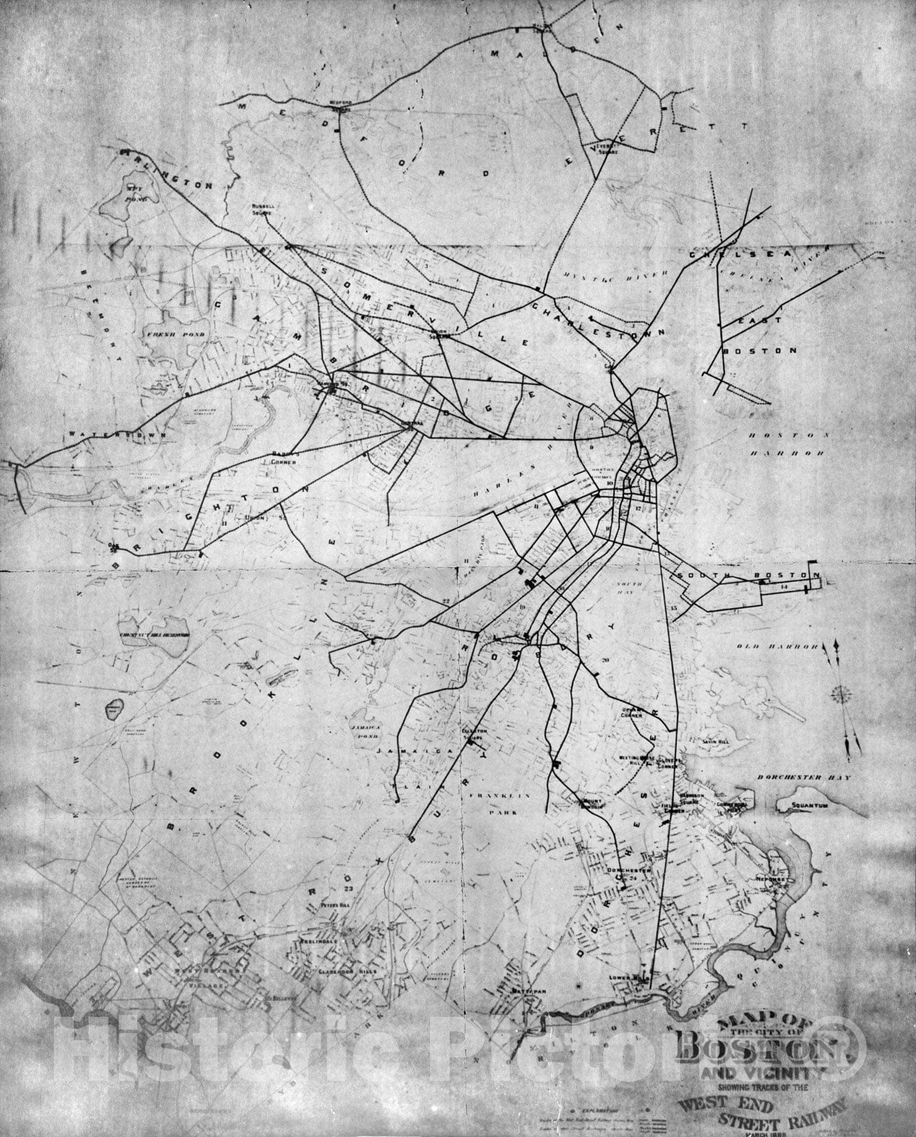 Historic Map : Greater Boston Transit Maps, Tracks of the West End Street Railway Co. 1888 Railroad Catography , Vintage Wall Art