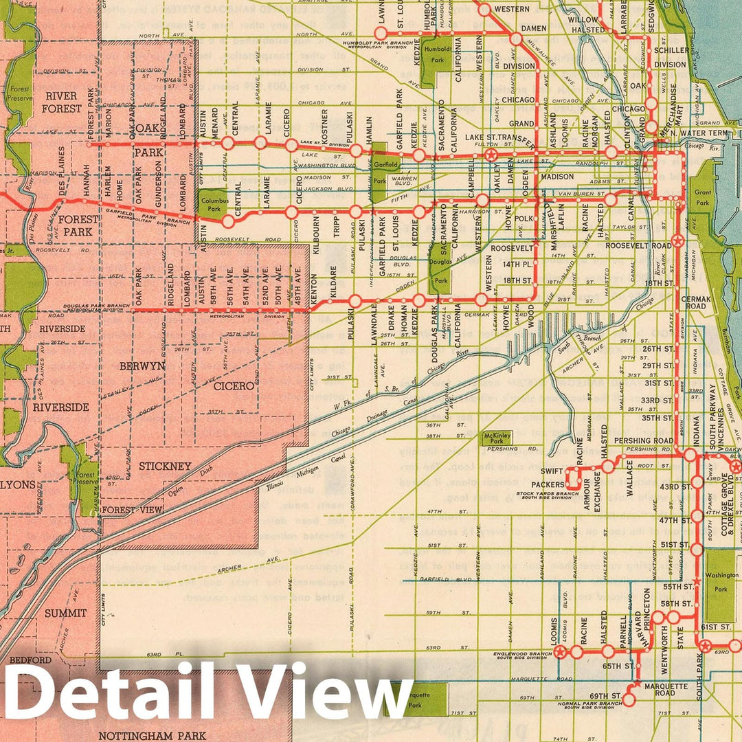 Historic Map : Chicago Transit Maps, Rapid Transit Lines 1941 Railroad Catography , Vintage Wall Art