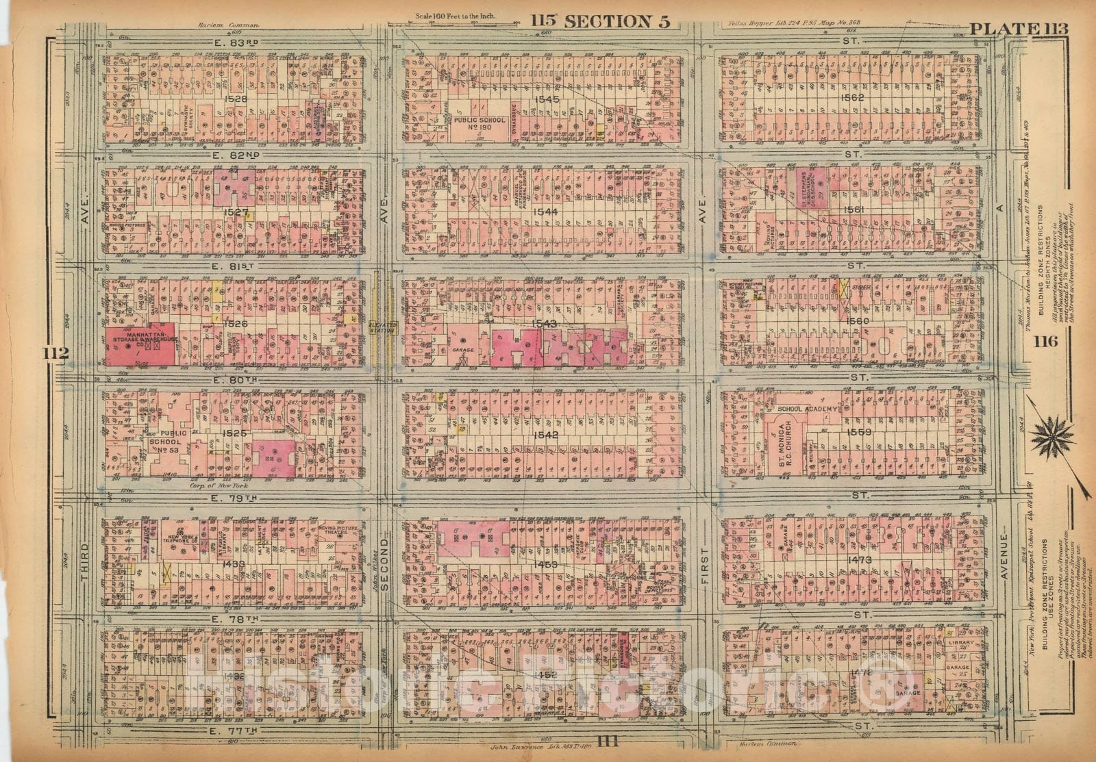 Historic Map : Land Book of the Borough of Manhattan, City of NY, Manhattan 1925 Plate 113 , Vintage Wall Art