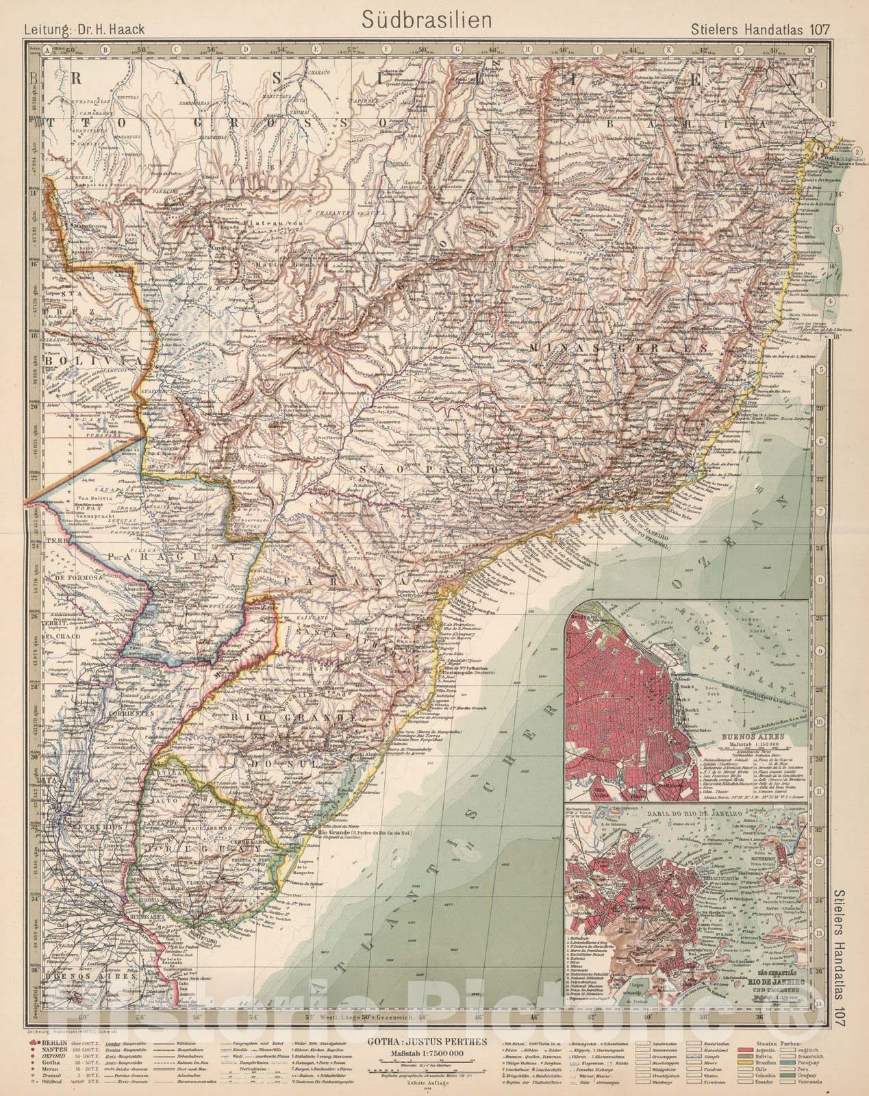 Historic Map : Brazil,107. Sudbrasilien. South Brasil. 1925 , Vintage Wall Art