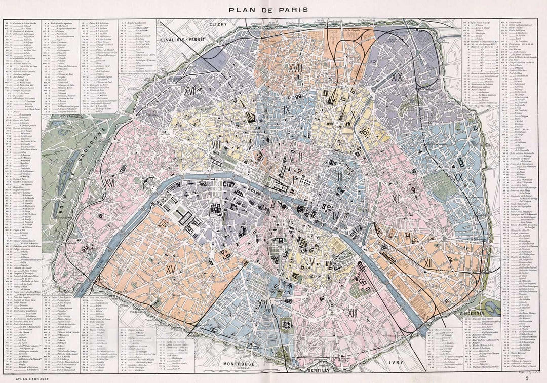 Historic Map : Paris , France,Plan de Paris. 1900 , Vintage Wall Art