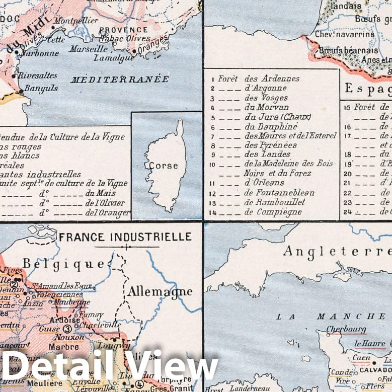 Historic Map : France,France Agricole et Industrielle. 1900 , Vintage Wall Art