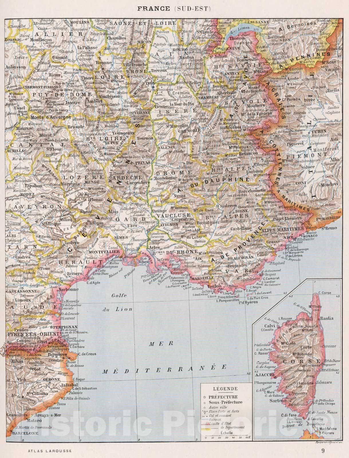 Historic Map : World Atlas Map, France (Sud-Est). 1900 - Vintage Wall Art