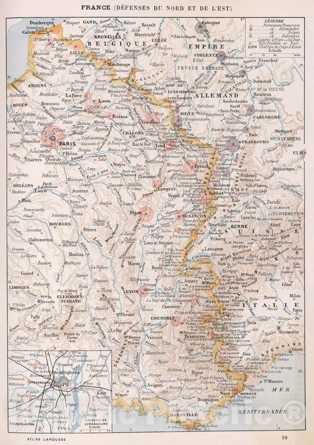 Historic Map : World Atlas Map, France (Defenses du Nord et de l'Est). 1900 - Vintage Wall Art