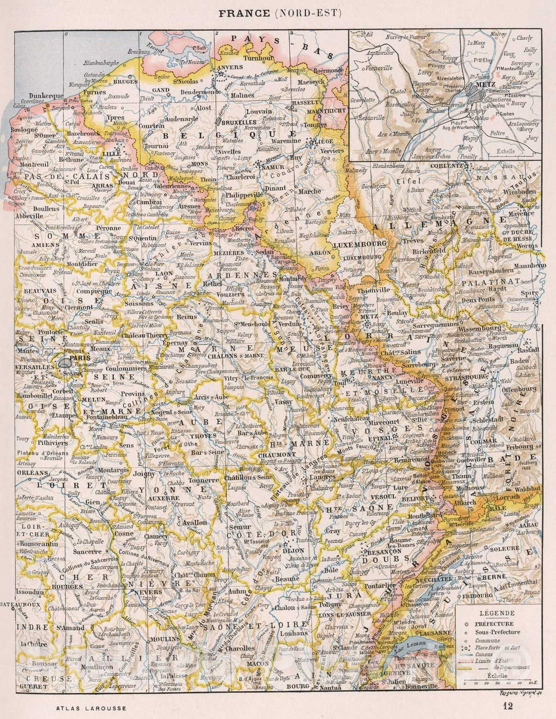 Historic Map : World Atlas Map, France (Nord-Est). 1900 - Vintage Wall Art