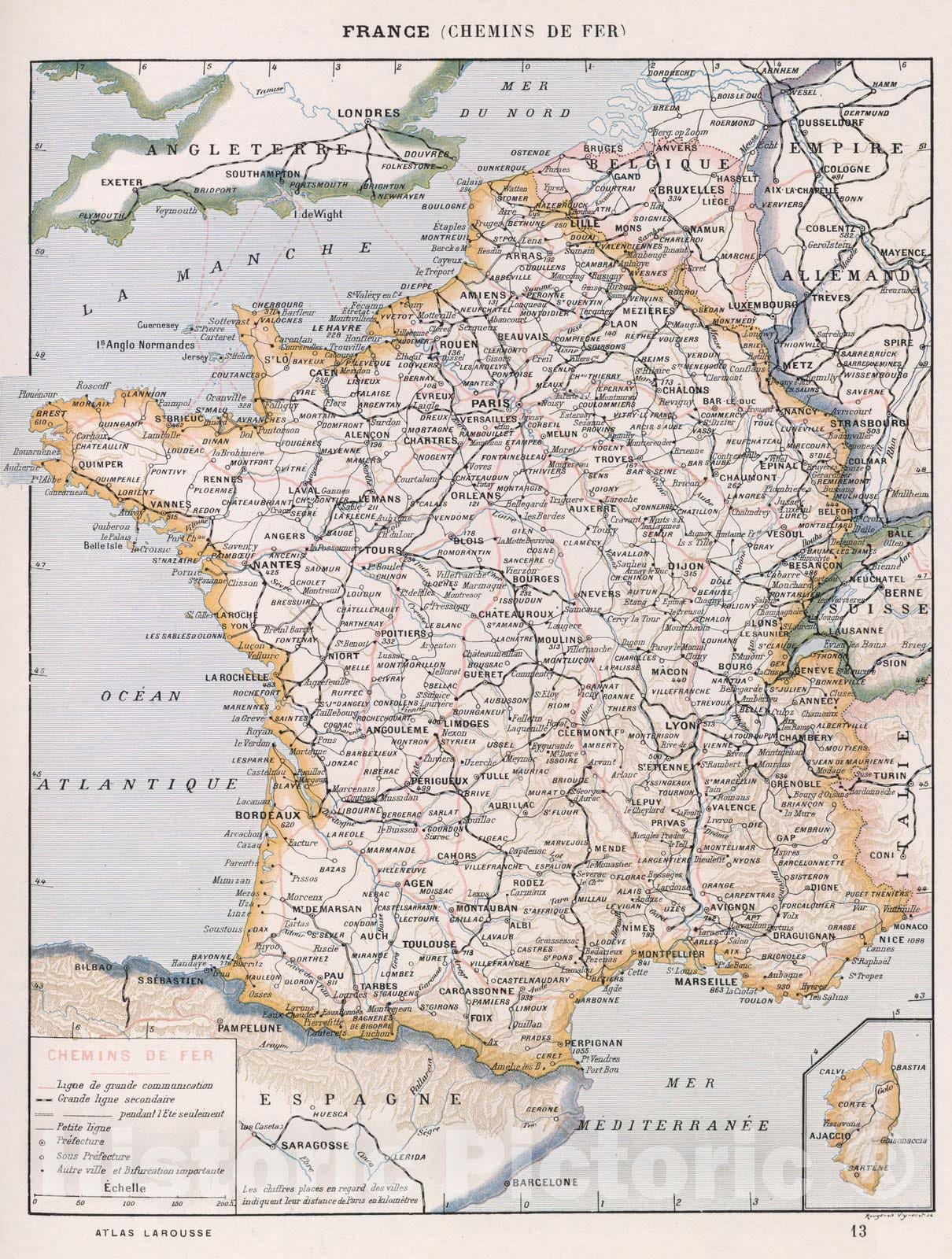 Historic Map : World Atlas Map, France (Chemins de Fer). 1900 - Vintage Wall Art