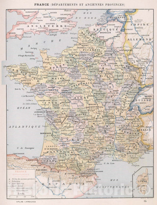 Historic Map : France,France (Departements et Anciennes Provinces). 1900 , Vintage Wall Art