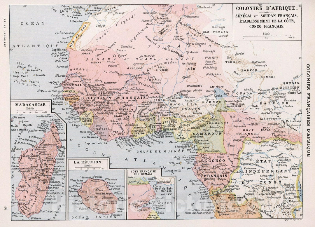 Historic Map : Madagascar, West AfricaColonies Francaises d'Afrique. 1900 , Vintage Wall Art