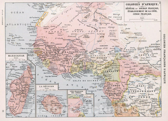 Historic Map : Madagascar, West AfricaColonies Francaises d'Afrique. 1900 , Vintage Wall Art