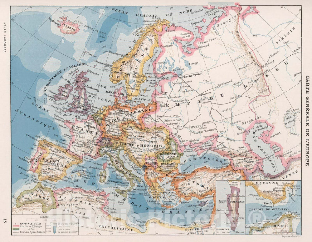 Historic Map : World Atlas Map, Carte Generale de l'Europe. 1900 - Vintage Wall Art