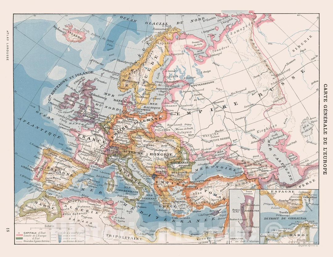 Historic Map : World Atlas Map, Carte Generale de l'Europe. 1900 - Vintage Wall Art