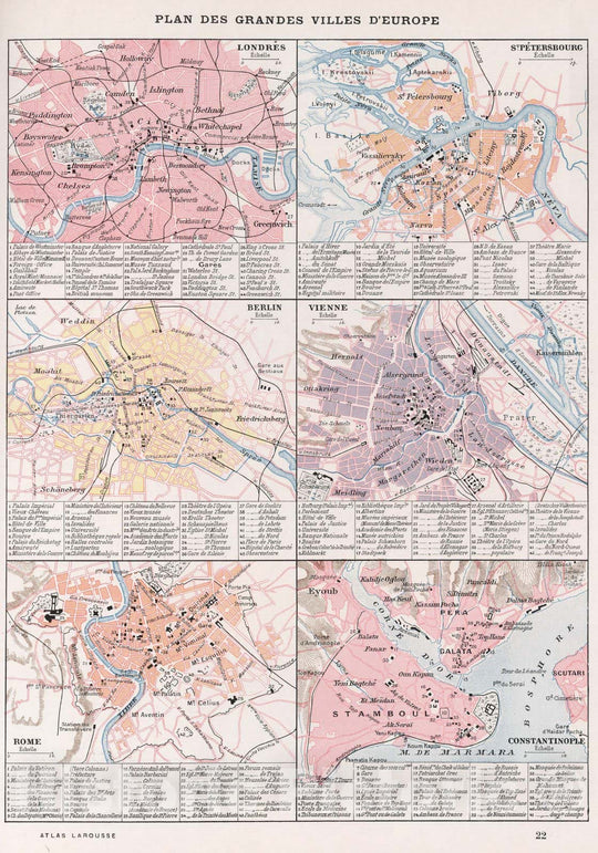 Historic Map : World Atlas Map, Plan des Grandes Villes d'Europe. 1900 - Vintage Wall Art