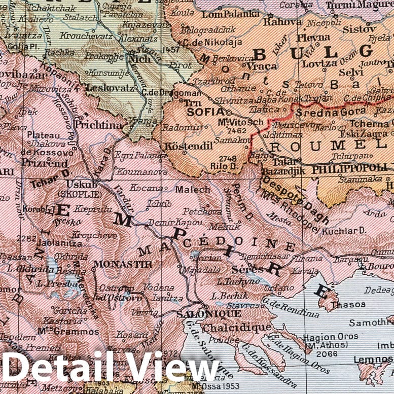 Historic Map : Greece, BalkansPresqu'ile des Balkans. 1900 , Vintage Wall Art