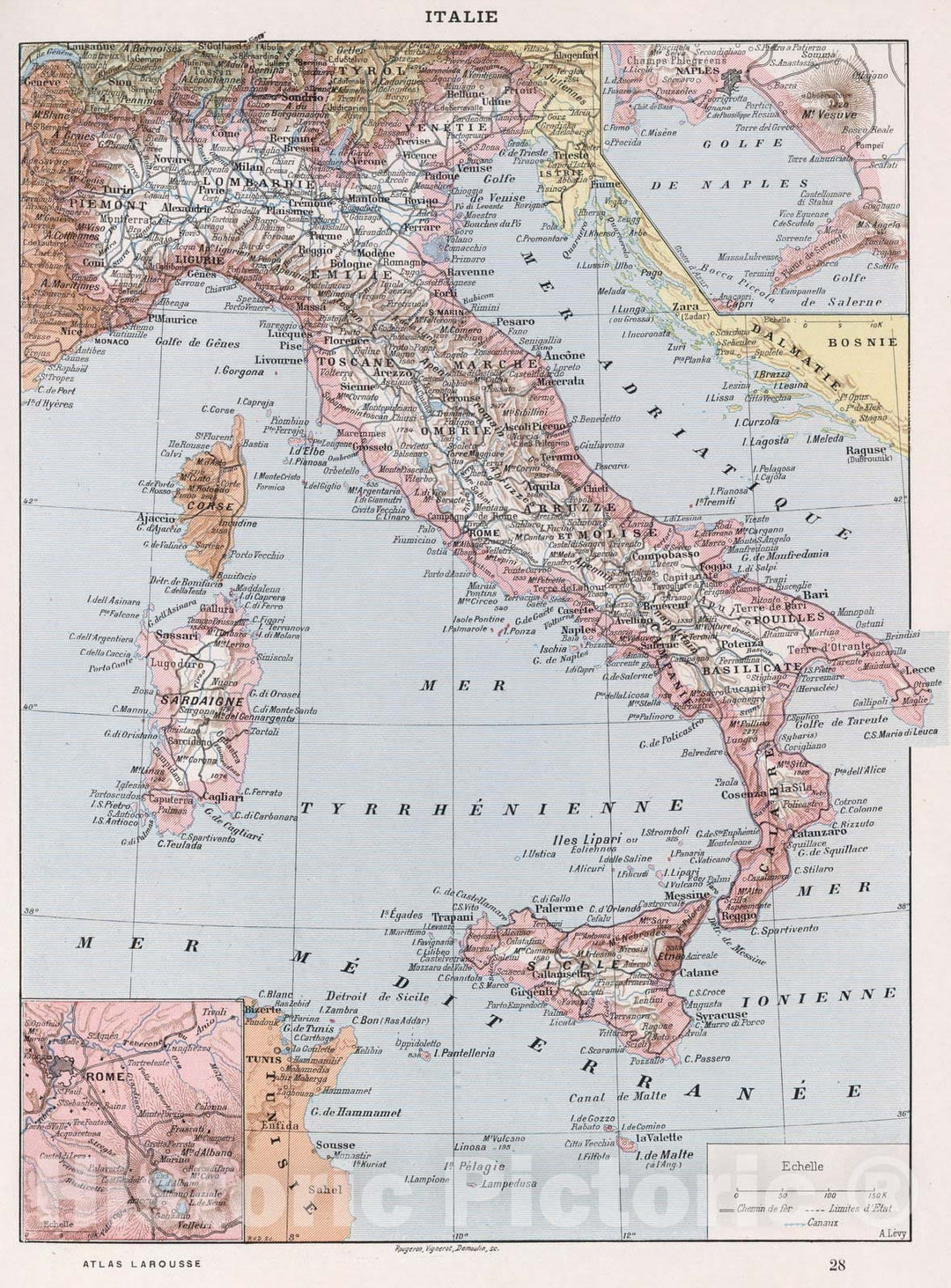 Historic Map : Italy,Italie. 1900 , Vintage Wall Art