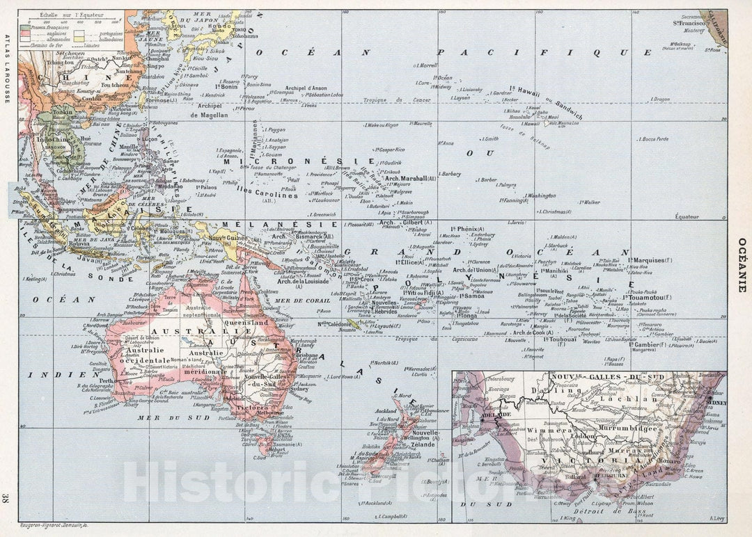 Historic Map : Oceania, PacificOceanie. 1900 , Vintage Wall Art