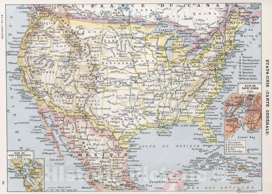 Historic Map : United States,Etats-Unis (Carte Generale). 1900 , Vintage Wall Art