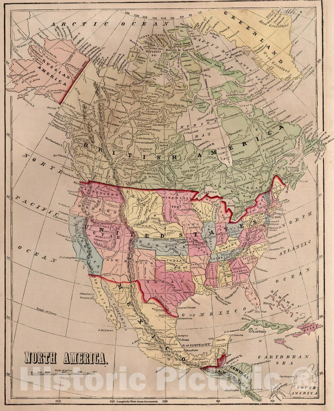 Historic Map : World Atlas Map, North America. 1856 - Vintage Wall Art