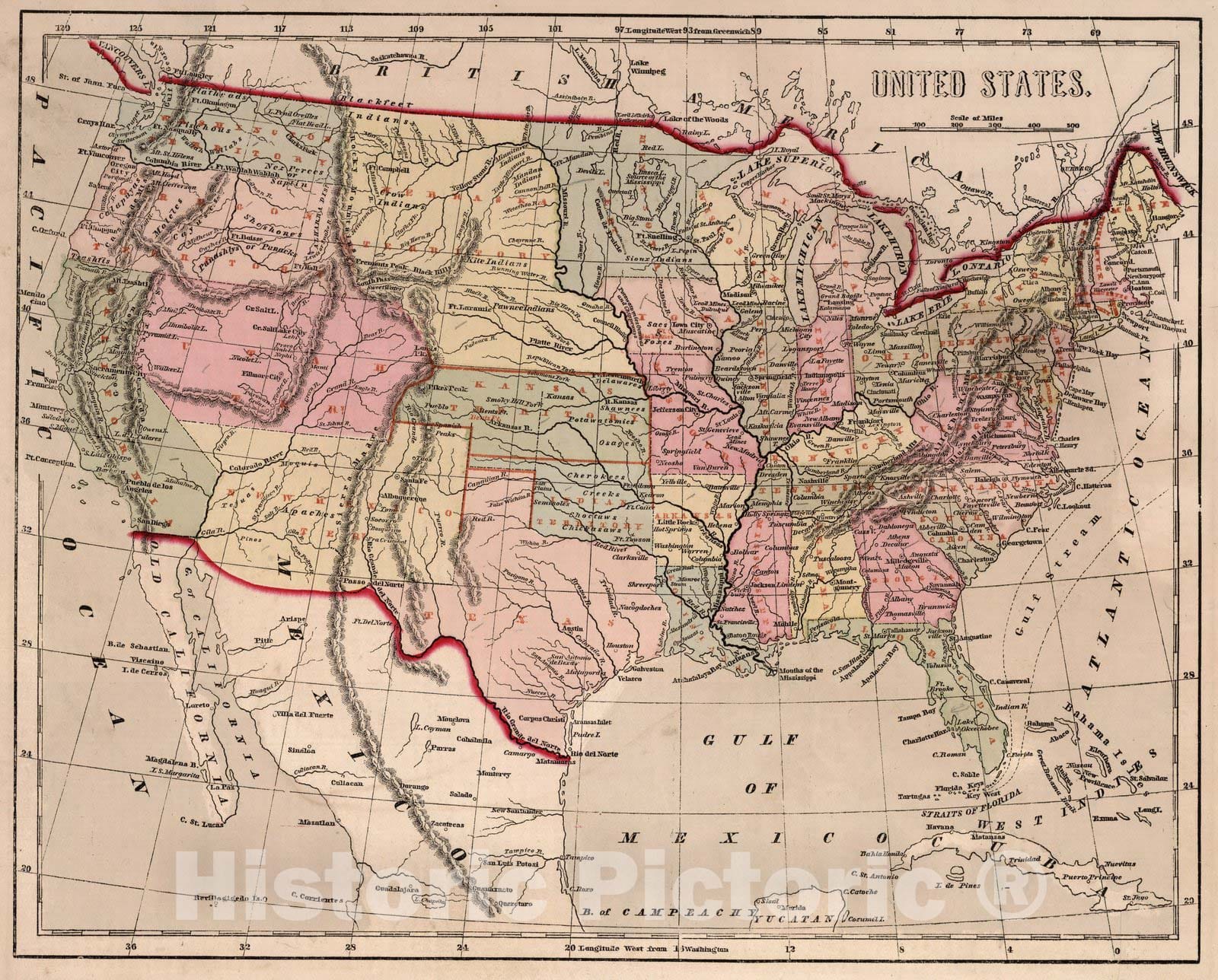 Historic Map : World Atlas Map, United States. 1856 - Vintage Wall Art