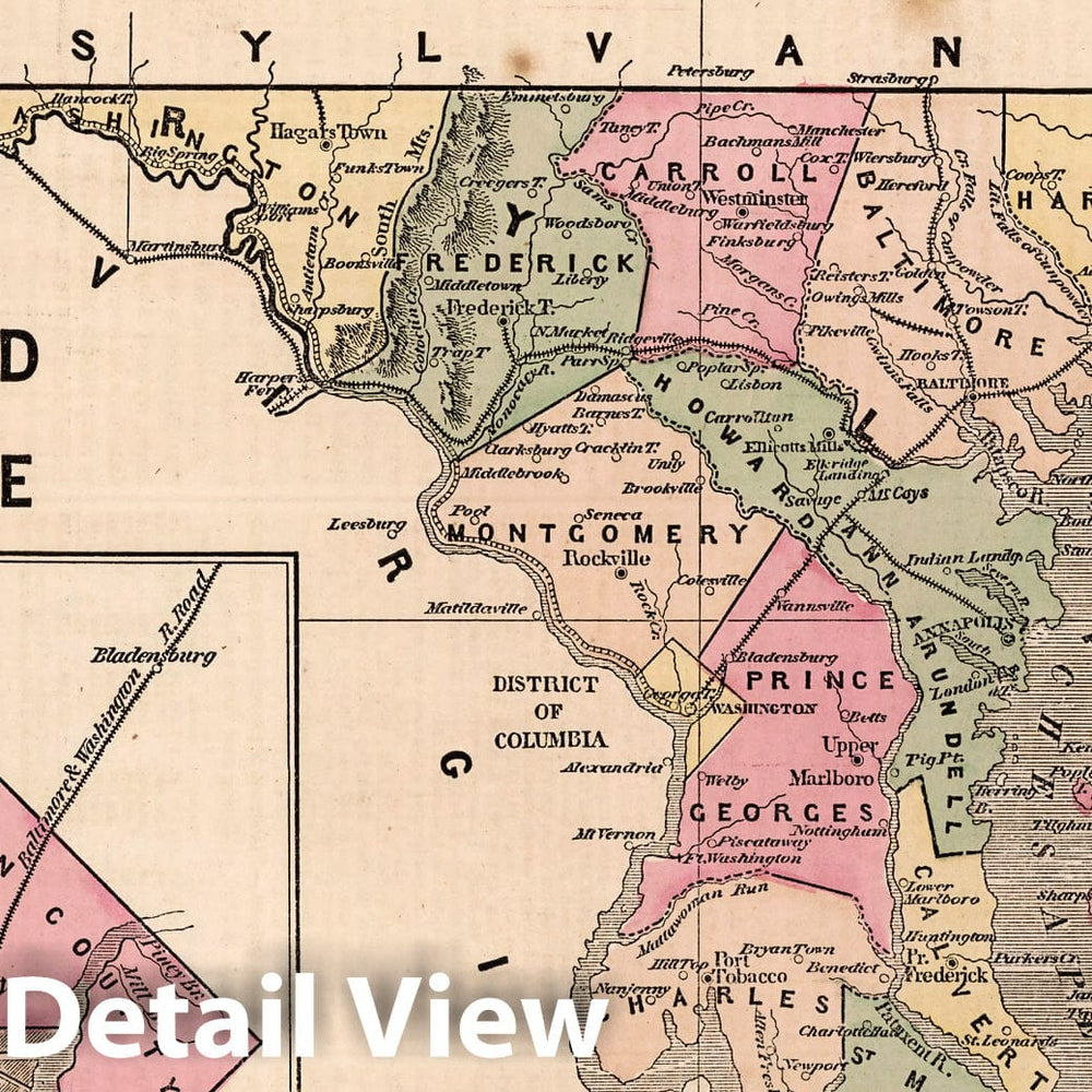 Historic Map : World Atlas Map, Maryland and Delaware. 1856 - Vintage Wall Art