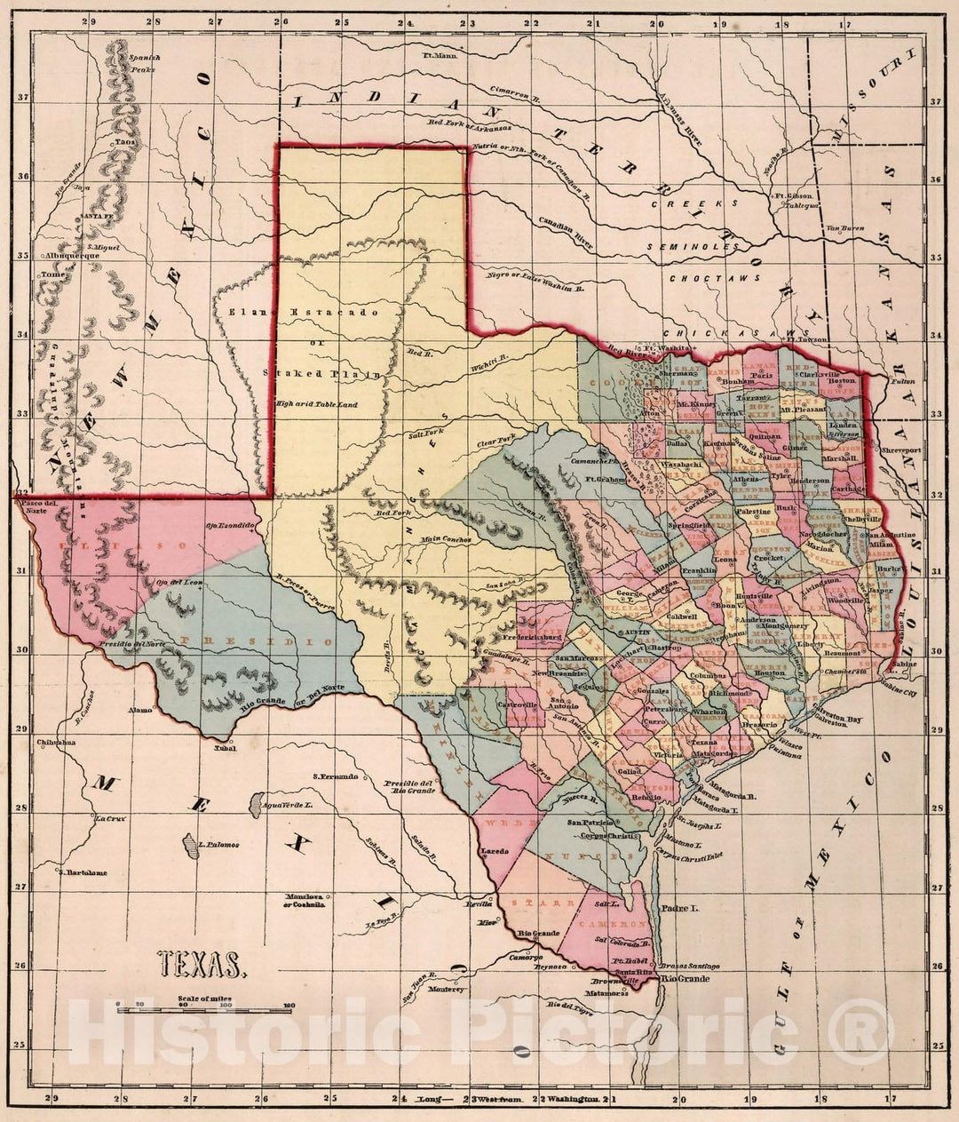 Historic Map : World Atlas Map, Texas. 1856 - Vintage Wall Art