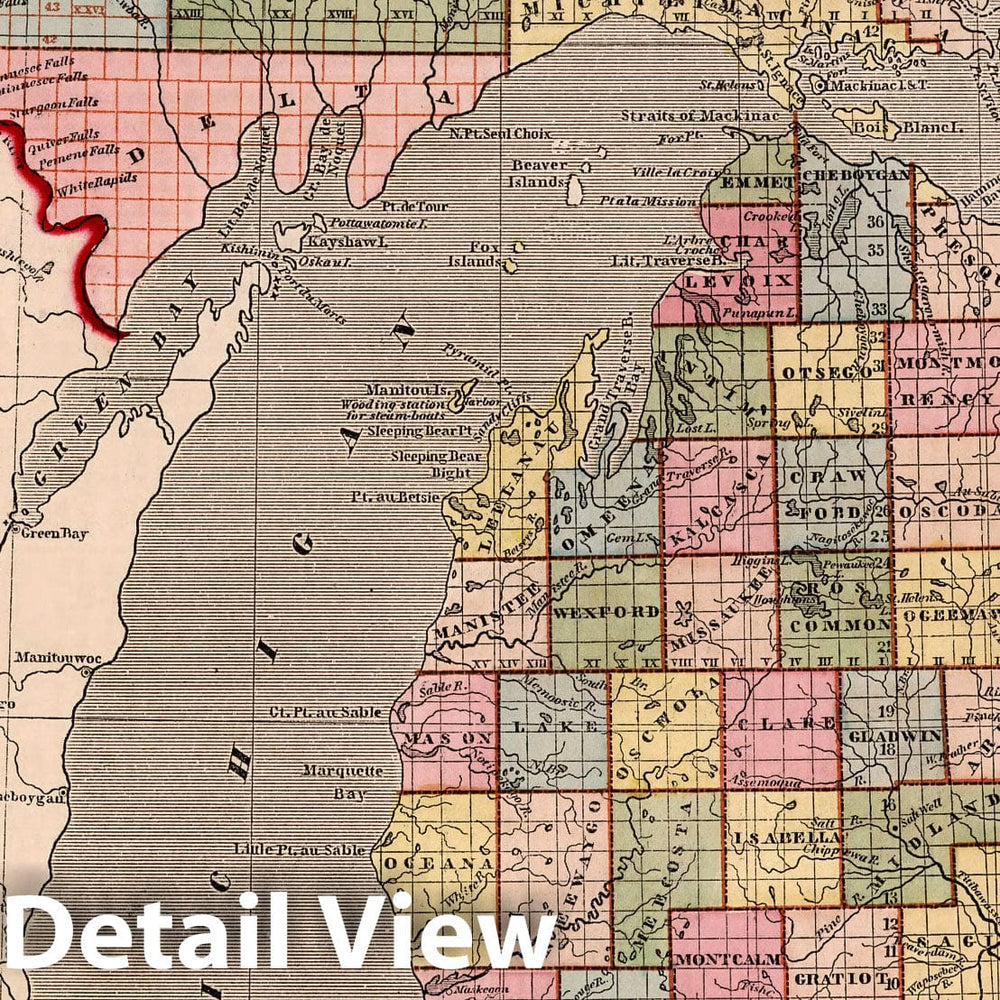 Historic Map : World Atlas Map, Michigan. 1844 - Vintage Wall Art