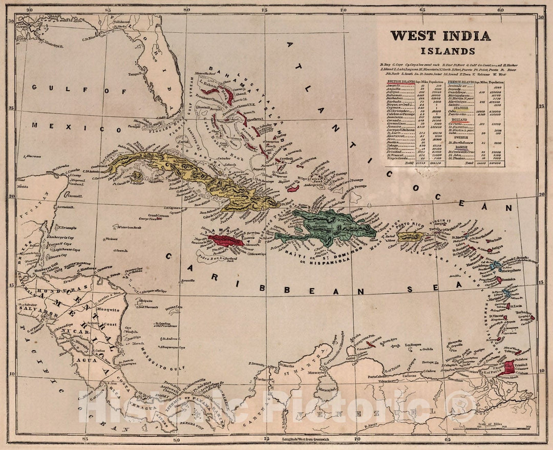 Historic Map : World Atlas Map, West India Islands. 1856 - Vintage Wall Art