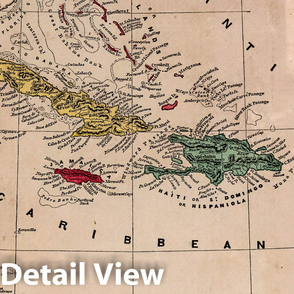 Historic Map : World Atlas Map, West India Islands. 1856 - Vintage Wall Art