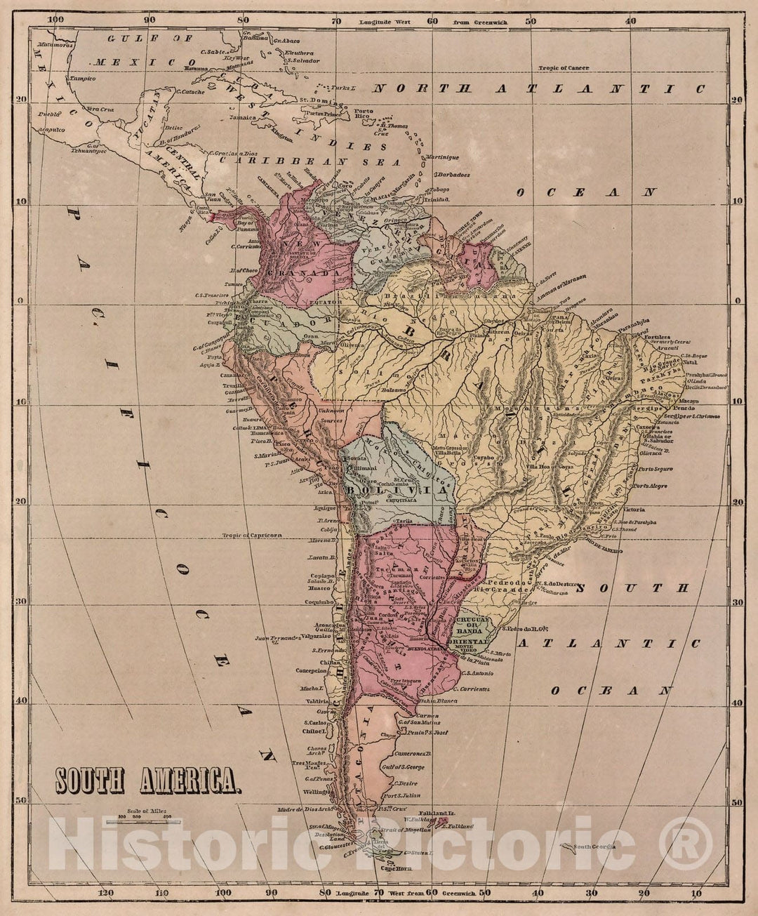 Historic Map : World Atlas Map, South America. 1856 - Vintage Wall Art