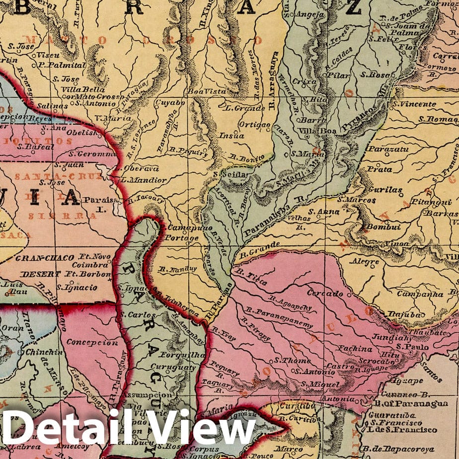 Historic Map : Brazil,Brazil, Peru, Bolivia, Chile, La Plata, Paraguay, and Uruguay. 1856 , Vintage Wall Art