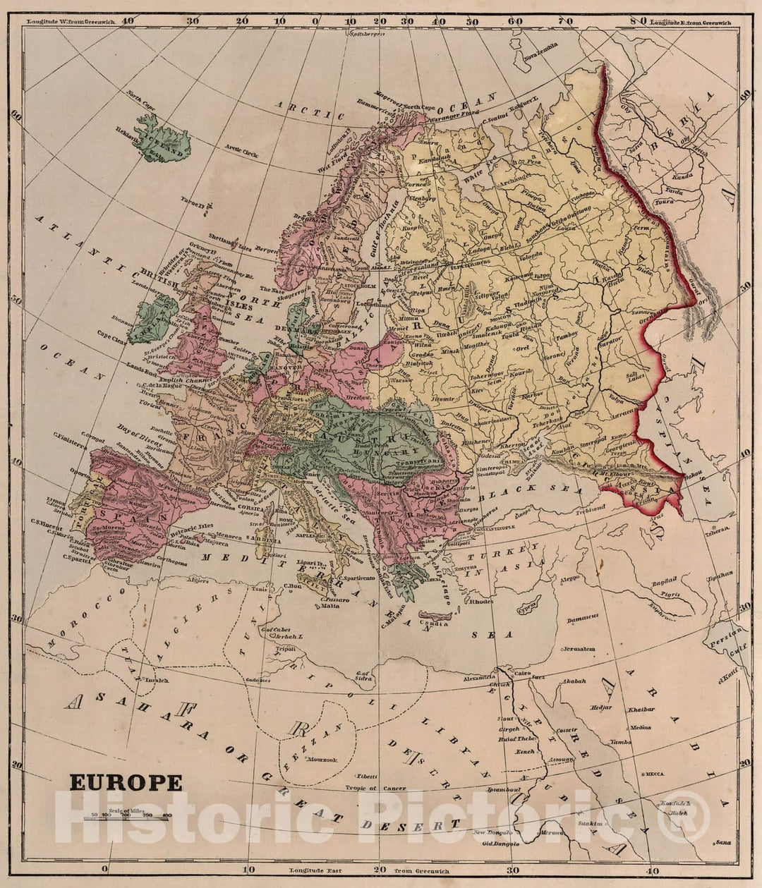 Historic Map : World Atlas Map, Europe. 1856 - Vintage Wall Art