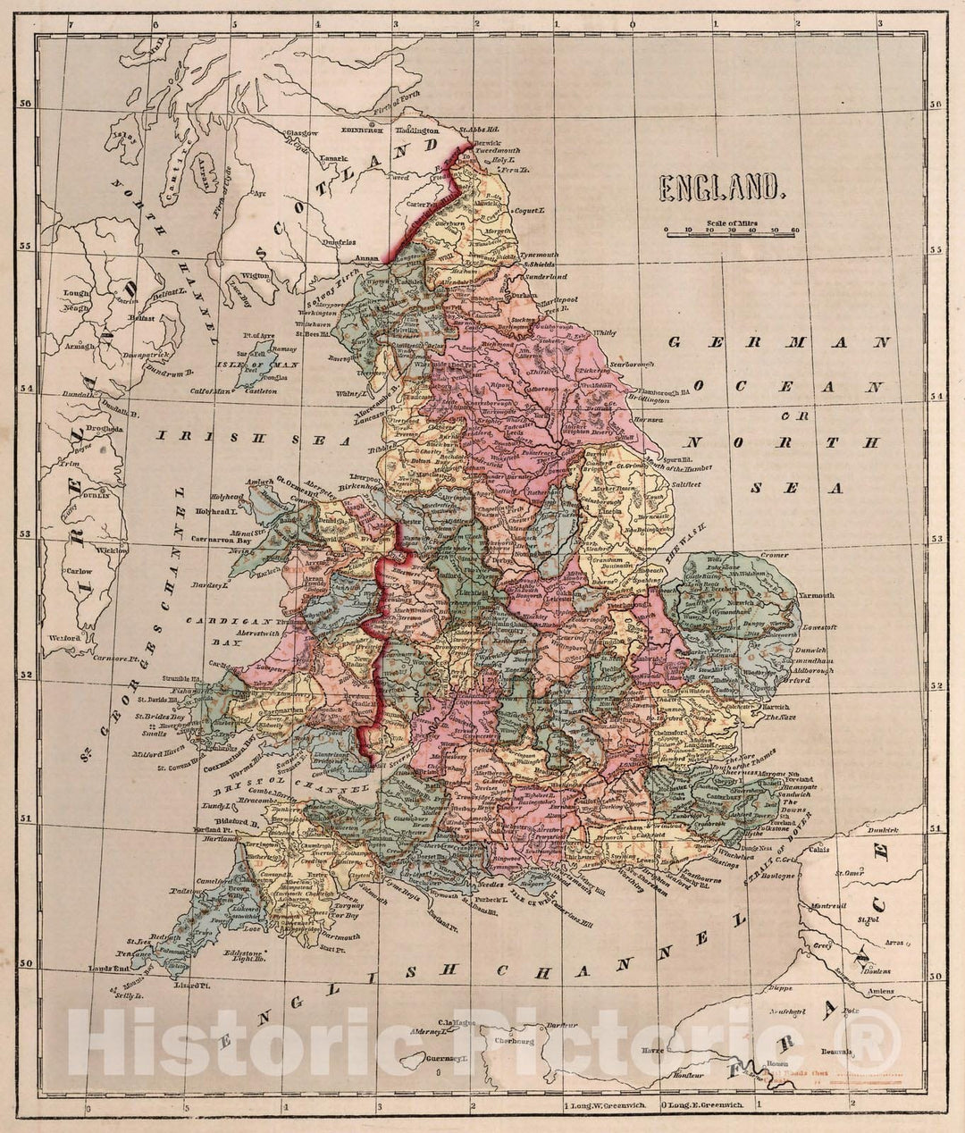 Historic Map : World Atlas Map, England. 1856 - Vintage Wall Art