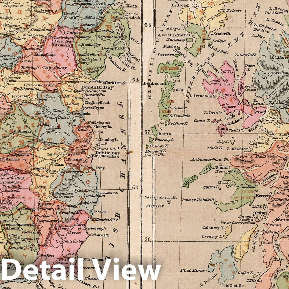 Historic Wall Map : World Atlas Map, Ireland. Scotland. 1856 - Vintage Wall Art