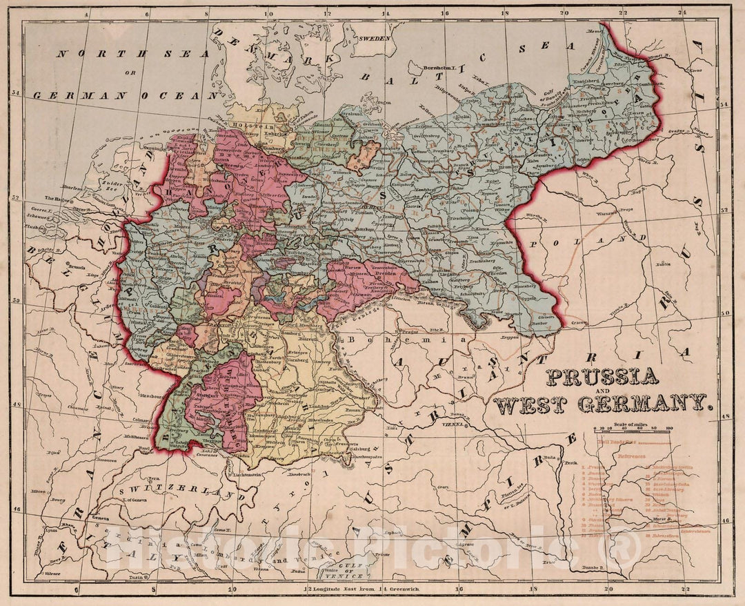 Historic Map : World Atlas Map, Prussia and West Germany. 1856 - Vintage Wall Art