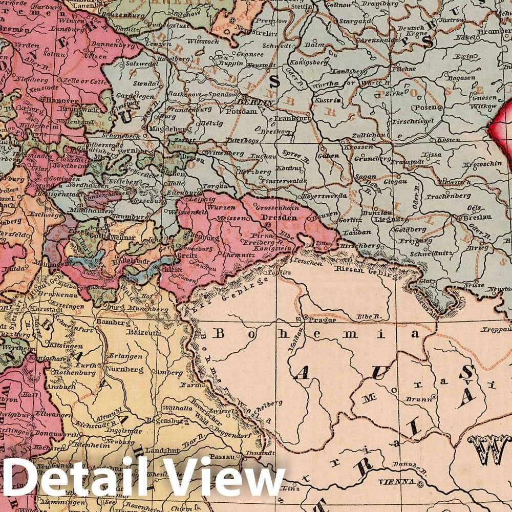 Historic Map : World Atlas Map, Prussia and West Germany. 1856 - Vintage Wall Art