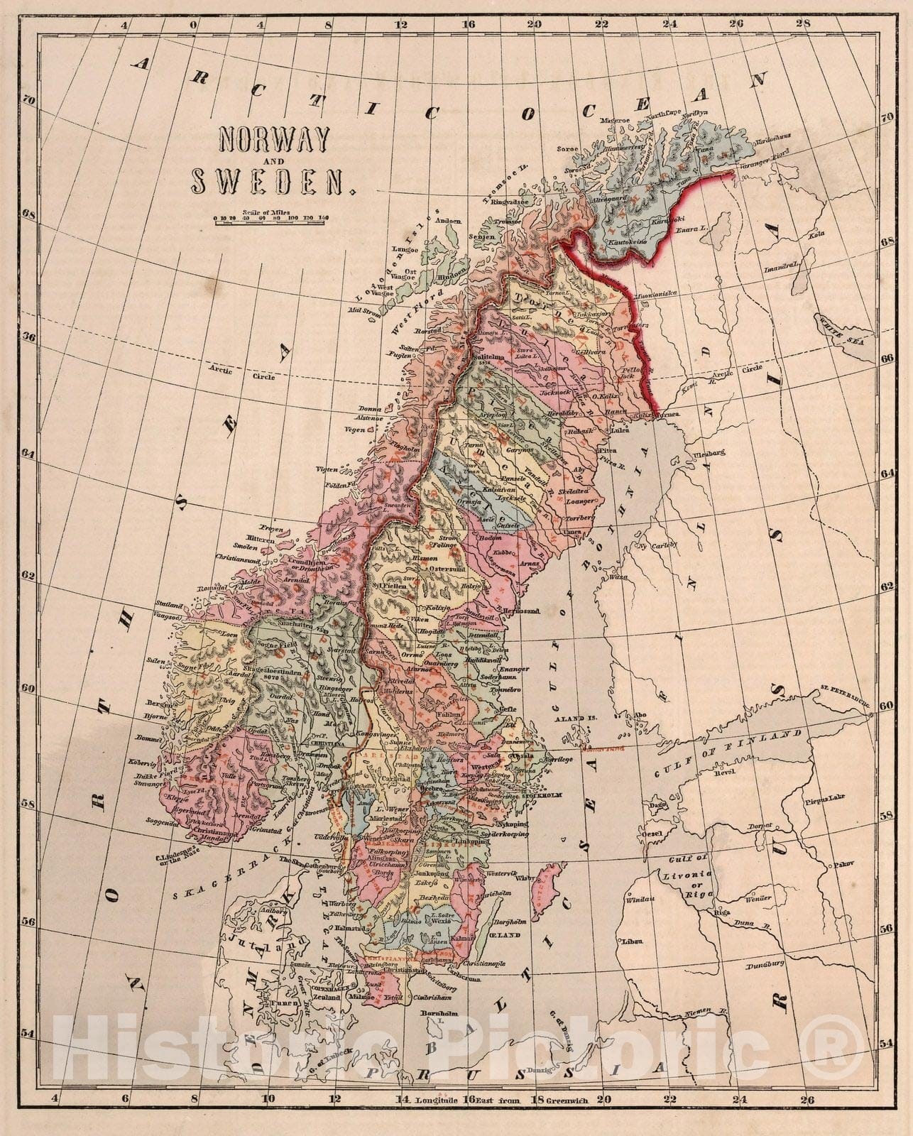 Historic Map : World Atlas Map, Sweden and Norway. 1856 - Vintage Wall Art