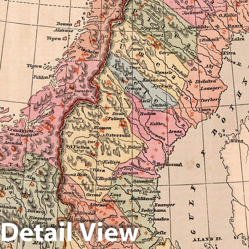 Historic Map : World Atlas Map, Sweden and Norway. 1856 - Vintage Wall Art