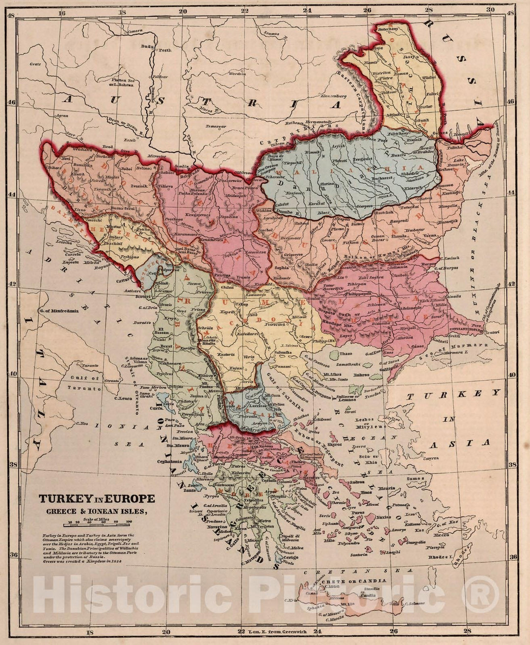 Historic Map : World Atlas Map, Turkey in Europe, Greece, and the Ionian Isles. 1856 - Vintage Wall Art